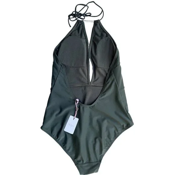 Ted Baker London Pikaa Halter one piece Swimsuit Khaki size 4 = US Size 10 - Picture 9 of 11